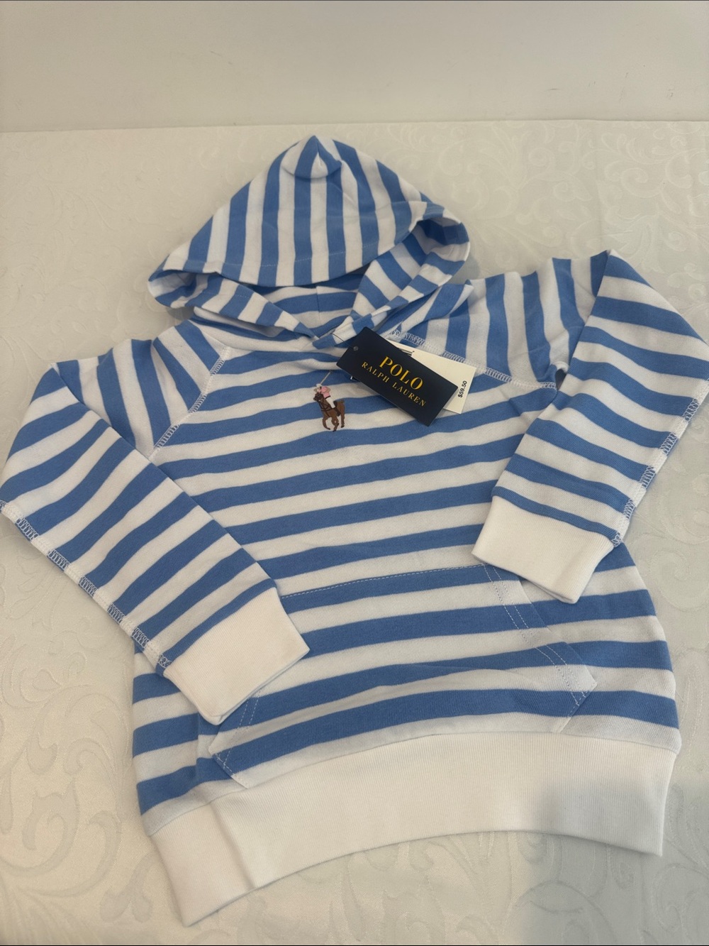 Polo by Ralph Lauren Light Blue & White Striped Kids Hooded Pullover
